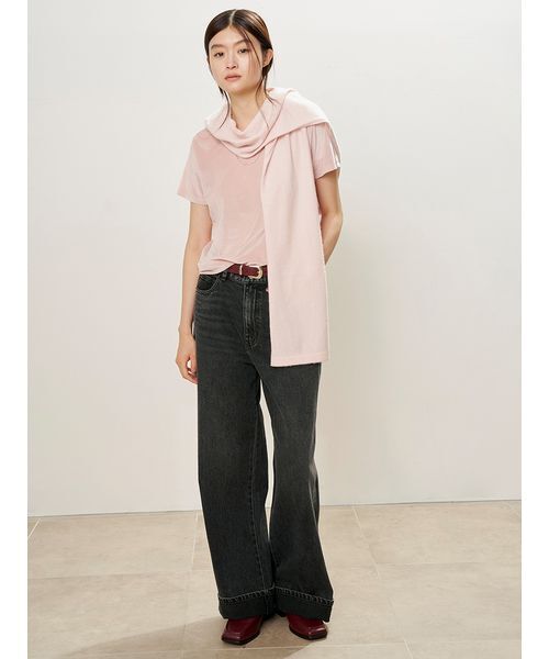 MIESROHE(ミースロエ)の「シアーベロアコンパクトT(Tシャツ/カットソー・レディース・ライトピンク/アイボリー/ブラック・F)」の10枚目の写真