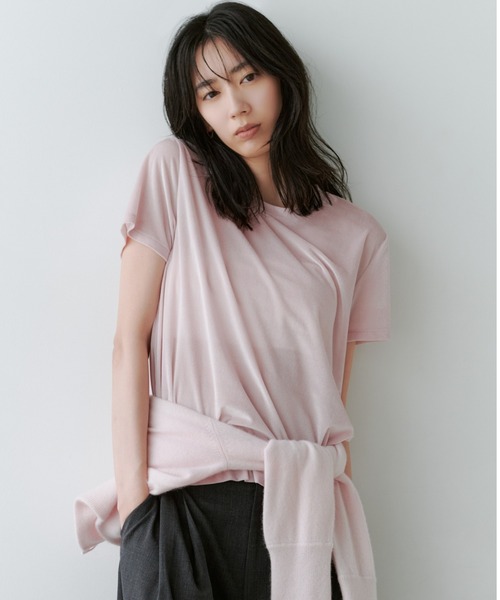 MIESROHE(ミースロエ)の「シアーベロアコンパクトT(Tシャツ/カットソー・レディース・ライトピンク/アイボリー/ブラック・F)」の1枚目の写真