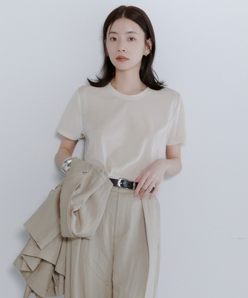MIESROHE(ミースロエ)の「シアーベロアコンパクトT(Tシャツ/カットソー・レディース・ライトピンク/アイボリー/ブラック・F)」の2枚目の写真