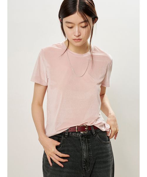 MIESROHE(ミースロエ)の「シアーベロアコンパクトT(Tシャツ/カットソー・レディース・ライトピンク/アイボリー/ブラック・F)」の20枚目の写真
