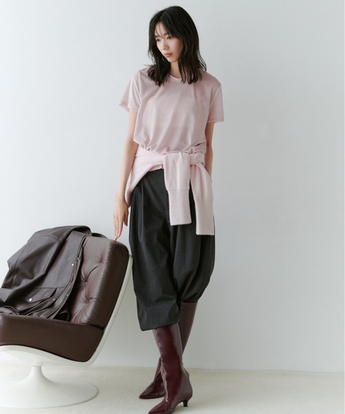 MIESROHE(ミースロエ)の「シアーベロアコンパクトT(Tシャツ/カットソー・レディース・ライトピンク/アイボリー/ブラック・F)」の4枚目の写真