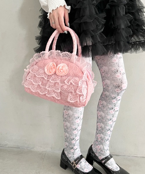 Loueme(ルエム)の「【500mlボトル対応】ローズレースバッグ(ハンドバッグ・レディース・ブラック/レッド/ピンク・FREE)」の2枚目の写真