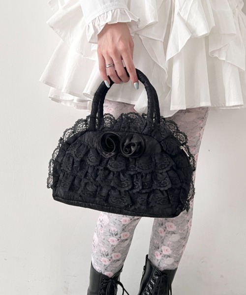 Loueme(ルエム)の「【500mlボトル対応】ローズレースバッグ(ハンドバッグ・レディース・ブラック/レッド/ピンク・FREE)」の1枚目の写真