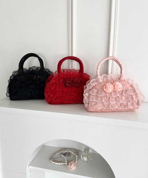 Loueme(ルエム)の「【500mlボトル対応】ローズレースバッグ(ハンドバッグ・レディース・ブラック/レッド/ピンク・FREE)」の16枚目の写真
