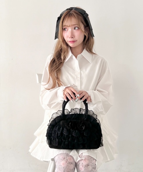 Loueme(ルエム)の「【500mlボトル対応】ローズレースバッグ(ハンドバッグ・レディース・ブラック/レッド/ピンク・FREE)」の6枚目の写真