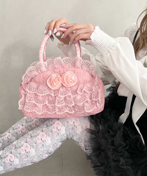 Loueme(ルエム)の「【500mlボトル対応】ローズレースバッグ(ハンドバッグ・レディース・ブラック/レッド/ピンク・FREE)」の10枚目の写真