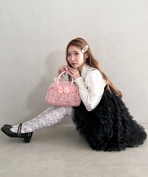 Loueme(ルエム)の「【500mlボトル対応】ローズレースバッグ(ハンドバッグ・レディース・ブラック/レッド/ピンク・FREE)」の14枚目の写真