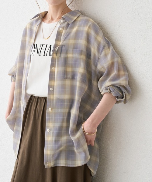 ROPE' PICNIC（ロペピクニック）の「シアーマドラスチェックボイルシャツ（シャツ/ブラウス・レディース・ラベンダー/オフホワイト/ブラック・FREE）」の3枚目の写真