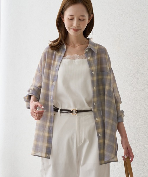 ROPE' PICNIC（ロペピクニック）の「シアーマドラスチェックボイルシャツ（シャツ/ブラウス・レディース・ラベンダー/オフホワイト/ブラック・FREE）」の6枚目の写真
