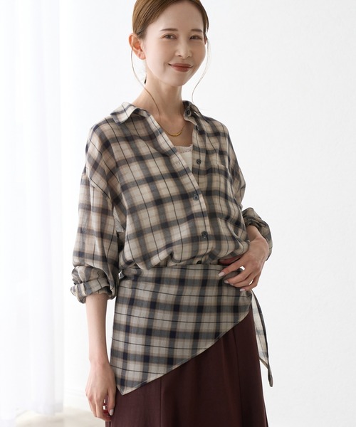 ROPE' PICNIC（ロペピクニック）の「シアーマドラスチェックボイルシャツ（シャツ/ブラウス・レディース・ラベンダー/オフホワイト/ブラック・FREE）」の5枚目の写真
