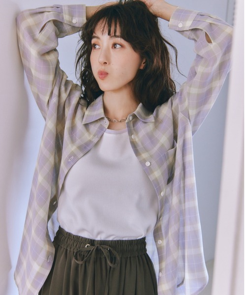 ROPE' PICNIC(ロペピクニック)の「シアーマドラスチェックボイルシャツ/セットアップ対応(シャツ/ブラウス・レディース・ラベンダー/オフホワイト/ブラック・FREE)」の10枚目の写真