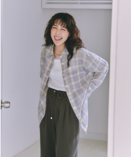 ROPE' PICNIC(ロペピクニック)の「シアーマドラスチェックボイルシャツ/セットアップ対応(シャツ/ブラウス・レディース・ラベンダー/オフホワイト/ブラック・FREE)」の9枚目の写真