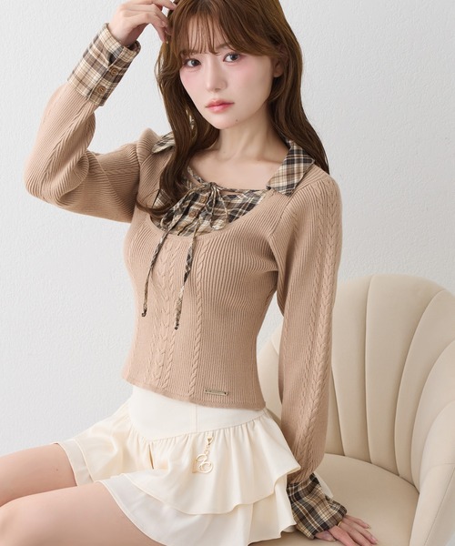 one after another NICE CLAUP(ワンアフターアナザーナイスクラップ)の「【ZOZO限定リバイバル】シャツドッキングレイヤードニット(ニット/セーター・レディース・アイボリー/グレー/ネイビー/ベージュ・FREE)」の1枚目の写真