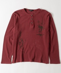 【31】レタリングロゴ  ワッフルヘンリーネック Tシャツ ソリッド/ピグメント