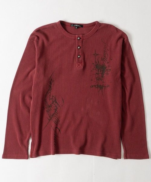 JOHN'S CLOSET(ジョンズクローゼット)の「【31】レタリングロゴ ワッフルヘンリーネック Tシャツ ソリッド/ピグメント(Tシャツ/カットソー・メンズ・レッド/ブラック系2/ホワイト系1/ブラック系1/チャコールグレー/ホワイト系2/アイボリー・SMALL/MEDIUM/LARGE)」の7枚目の写真