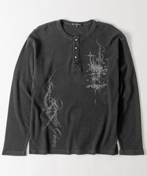 【31】レタリングロゴ  ワッフルヘンリーネック Tシャツ ソリッド/ピグメント