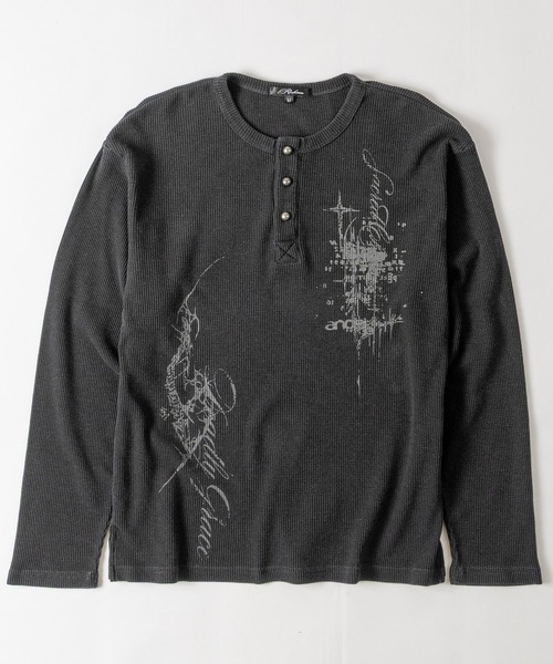 JOHN'S CLOSET(ジョンズクローゼット)の「【31】レタリングロゴ ワッフルヘンリーネック Tシャツ ソリッド/ピグメント(Tシャツ/カットソー・メンズ・レッド/ブラック系2/ホワイト系1/ブラック系1/チャコールグレー/ホワイト系2/アイボリー・SMALL/MEDIUM/LARGE)」の6枚目の写真