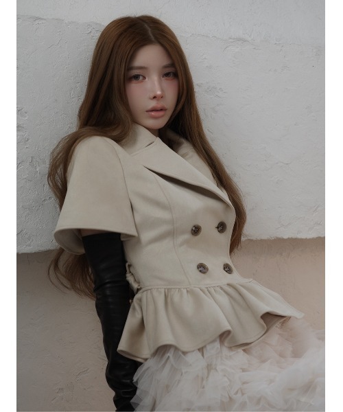 Darich(ダーリッチ)の「ヘムフレアスウェードケープジャケット(その他アウター・レディース・ベージュ/ブラック/ピンク・FREE)」の6枚目の写真