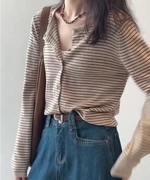 前ボタンクルーネックカーディガン
