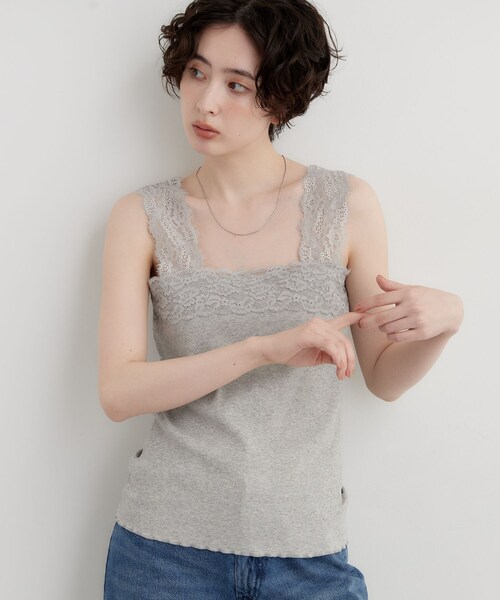 THE SHOP TK （ザ ショップ ティーケー ）の「レース切り替え スクエアリブタンクトップ（タンクトップ・レディース・ライトグレー/ブラック/オフホワイト・13/12）」の8枚目の写真