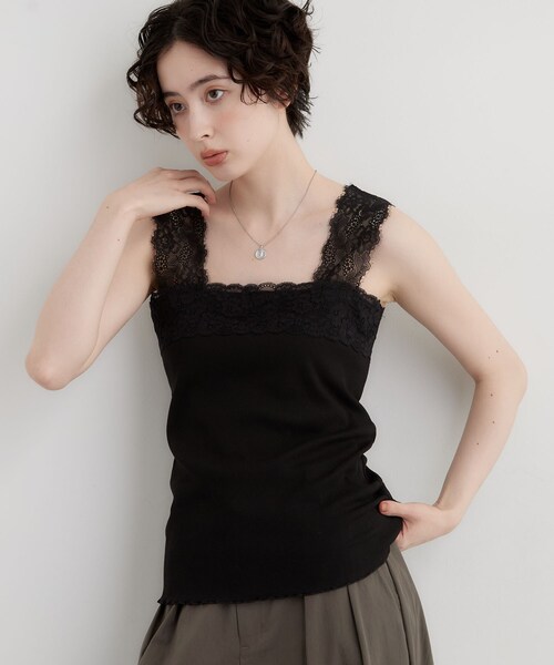 THE SHOP TK （ザ ショップ ティーケー ）の「レース切り替え スクエアリブタンクトップ（タンクトップ・レディース・ライトグレー/ブラック/オフホワイト・13/12）」の12枚目の写真