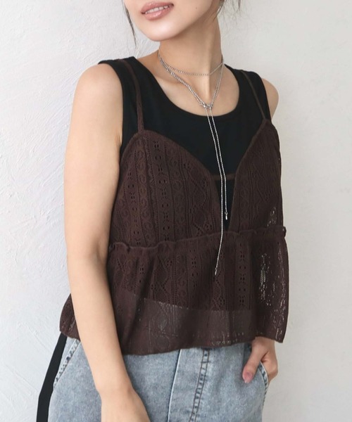 CECIL McBEE(セシルマクビー)の「【CECIL McBEE】クロシェ風フリルビスチェxタンクトップSET(Tシャツ/カットソー・レディース・ブラウン/オフホワイト・LARGE/MEDIUM)」の2枚目の写真