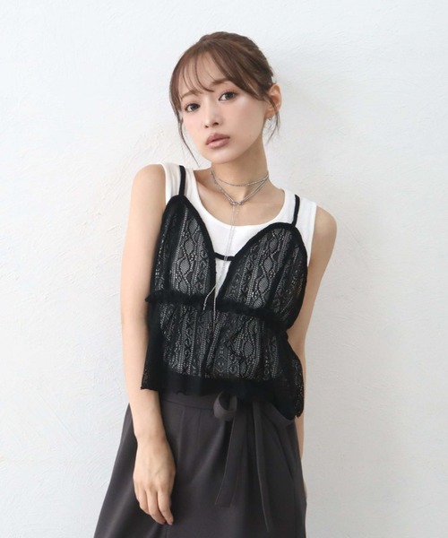 CECIL McBEE(セシルマクビー)の「【CECIL McBEE】クロシェ風フリルビスチェxタンクトップSET(Tシャツ/カットソー・レディース・ブラウン/オフホワイト・LARGE/MEDIUM)」の9枚目の写真
