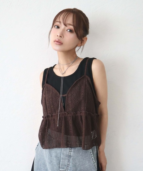 CECIL McBEE(セシルマクビー)の「【CECIL McBEE】クロシェ風フリルビスチェxタンクトップSET(Tシャツ/カットソー・レディース・ブラウン/オフホワイト・LARGE/MEDIUM)」の12枚目の写真