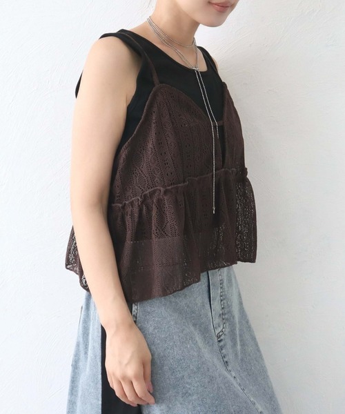 CECIL McBEE(セシルマクビー)の「【CECIL McBEE】クロシェ風フリルビスチェxタンクトップSET(Tシャツ/カットソー・レディース・ブラウン/オフホワイト・LARGE/MEDIUM)」の6枚目の写真
