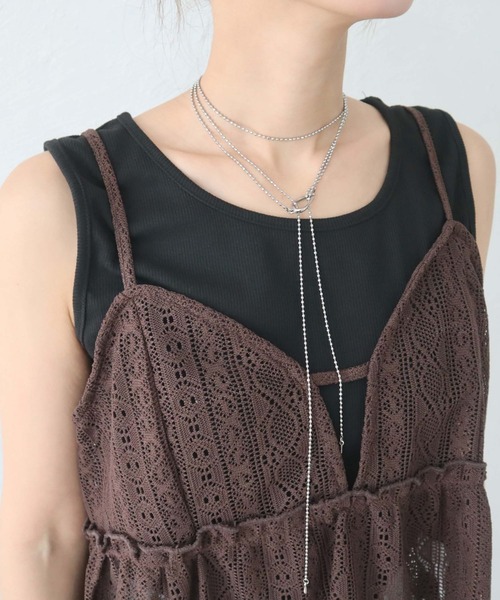 CECIL McBEE(セシルマクビー)の「【CECIL McBEE】クロシェ風フリルビスチェxタンクトップSET(Tシャツ/カットソー・レディース・ブラウン/オフホワイト・LARGE/MEDIUM)」の7枚目の写真