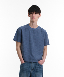 DYED STRIPE COTTON T-SHIRT (BLUE)