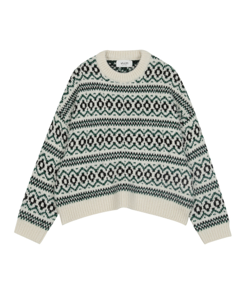 VLETI（ブレッティ）の「Wool Pattern Round Knit (Cream)（ニット/セーター・レディース・クリーム・FREE）」の2枚目の写真