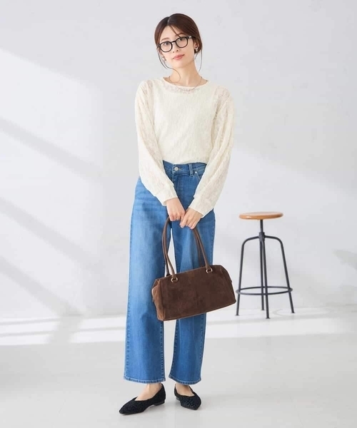 a.v.v(アーヴェヴェ)の「シアーフラワージャガードトップス(Tシャツ/カットソー・レディース・アイボリー/ブラック・40/38)」の8枚目の写真
