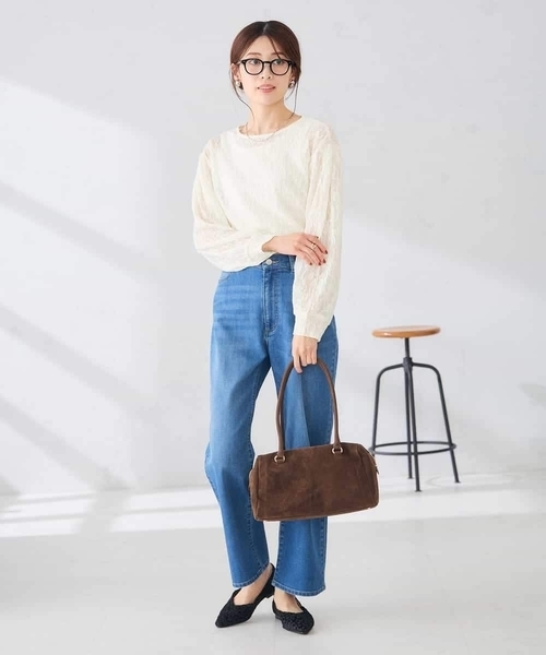 a.v.v(アーヴェヴェ)の「シアーフラワージャガードトップス(Tシャツ/カットソー・レディース・アイボリー/ブラック・40/38)」の9枚目の写真