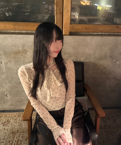 mellowneon(メロウネオン)の「マルチウェイリボンタイドットシアートップス(Tシャツ/カットソー・レディース・アイボリー・FREE)」の6枚目の写真