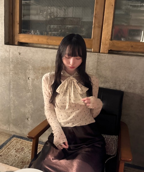 mellowneon(メロウネオン)の「マルチウェイリボンタイドットシアートップス(Tシャツ/カットソー・レディース・アイボリー・FREE)」の3枚目の写真