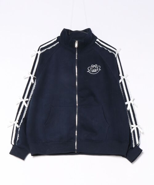 Anely(アネリー)の「スタンドカラー リボン 配色ライン ジップアップ ジャケット(パーカー・レディース・ネイビー/ホワイト/アイボリー・FREE)」の20枚目の写真