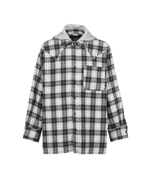 JUN/NAKAYAMA(ジュンナカヤマ)の「HOODED FLANNEL SHIRTS(シャツ/ブラウス・メンズ・ブラウン/アッシュ/オレンジ・OS)」の1枚目の写真