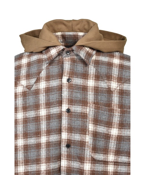 JUN/NAKAYAMA(ジュンナカヤマ)の「HOODED FLANNEL SHIRTS(シャツ/ブラウス・メンズ・ブラウン/アッシュ/オレンジ・OS)」の11枚目の写真