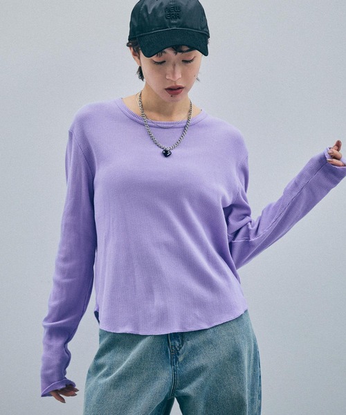 JEANASIS(ジーナシス)の「サーマルラウンドヘムLS TEE/1092778(Tシャツ/カットソー・レディース・パープル/グレー/ホワイト・FREE)」の1枚目の写真