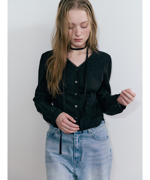 ETMON(エトモン)の「レースピンタックストラップブラウス ブラック(シャツ/ブラウス・レディース・その他・SMALL/MEDIUM)」の5枚目の写真