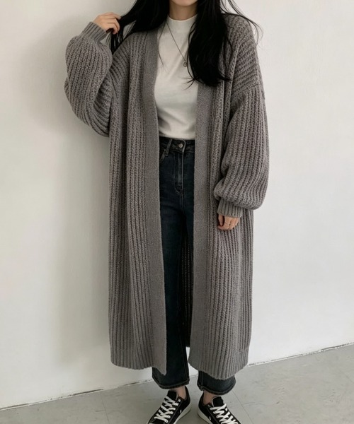 FLINEA(フリネア)の「ロングリラックスニットカーディガン(カーディガン/ボレロ・レディース・ブラック/グレー/モカ・FREE)」の1枚目の写真