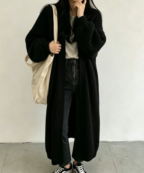 FLINEA(フリネア)の「ロングリラックスニットカーディガン(カーディガン/ボレロ・レディース・ブラック/グレー/モカ・FREE)」の2枚目の写真