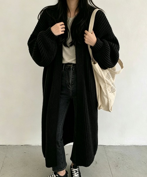 FLINEA(フリネア)の「ロングリラックスニットカーディガン(カーディガン/ボレロ・レディース・ブラック/グレー/モカ・FREE)」の6枚目の写真