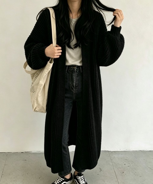FLINEA(フリネア)の「ロングリラックスニットカーディガン(カーディガン/ボレロ・レディース・ブラック/グレー/モカ・FREE)」の7枚目の写真