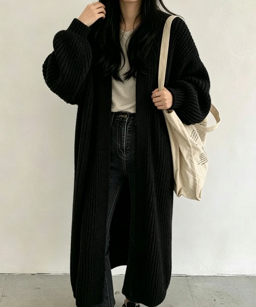 FLINEA(フリネア)の「ロングリラックスニットカーディガン(カーディガン/ボレロ・レディース・ブラック/グレー/モカ・FREE)」の4枚目の写真