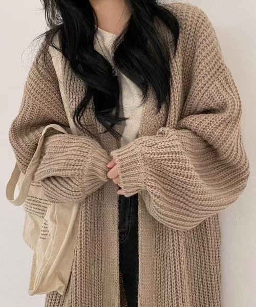 FLINEA(フリネア)の「ロングリラックスニットカーディガン(カーディガン/ボレロ・レディース・ブラック/グレー/モカ・FREE)」の16枚目の写真