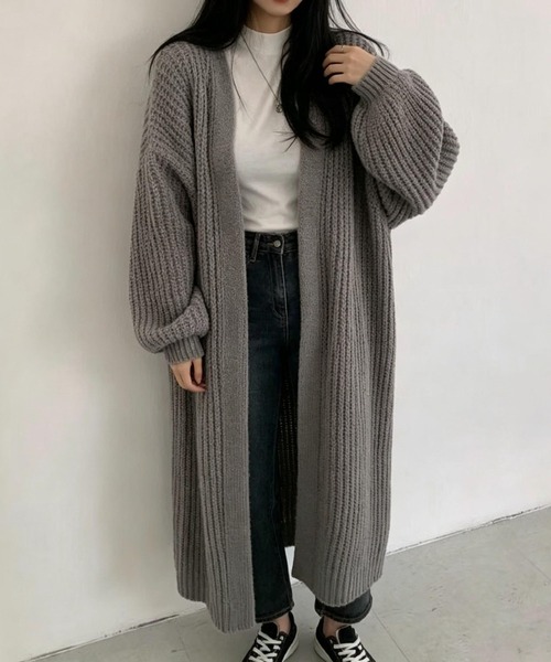 FLINEA(フリネア)の「ロングリラックスニットカーディガン(カーディガン/ボレロ・レディース・ブラック/グレー/モカ・FREE)」の10枚目の写真