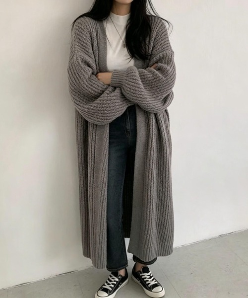 FLINEA(フリネア)の「ロングリラックスニットカーディガン(カーディガン/ボレロ・レディース・ブラック/グレー/モカ・FREE)」の11枚目の写真