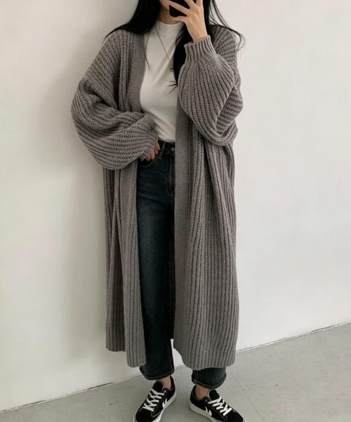 FLINEA(フリネア)の「ロングリラックスニットカーディガン(カーディガン/ボレロ・レディース・ブラック/グレー/モカ・FREE)」の12枚目の写真